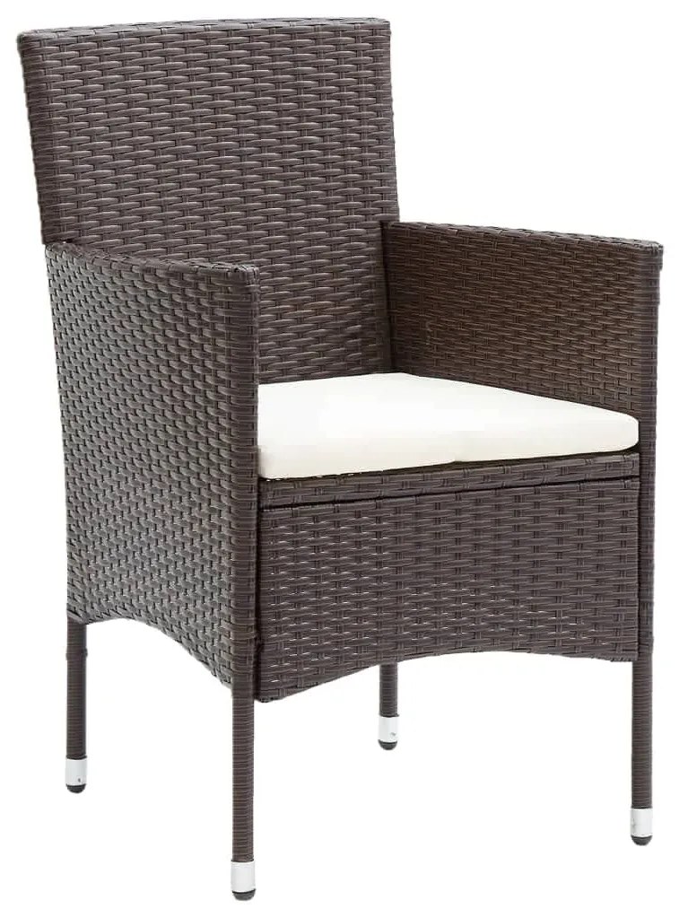 3 pcs conjunto jantar p/ jardim c/ almofadões vime PE castanho