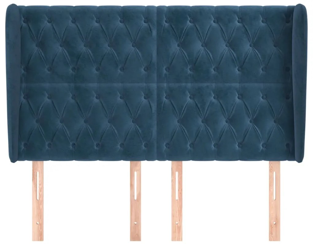 Cabeceira cama c/ abas veludo 147x23x118/128 cm azul-escuro
