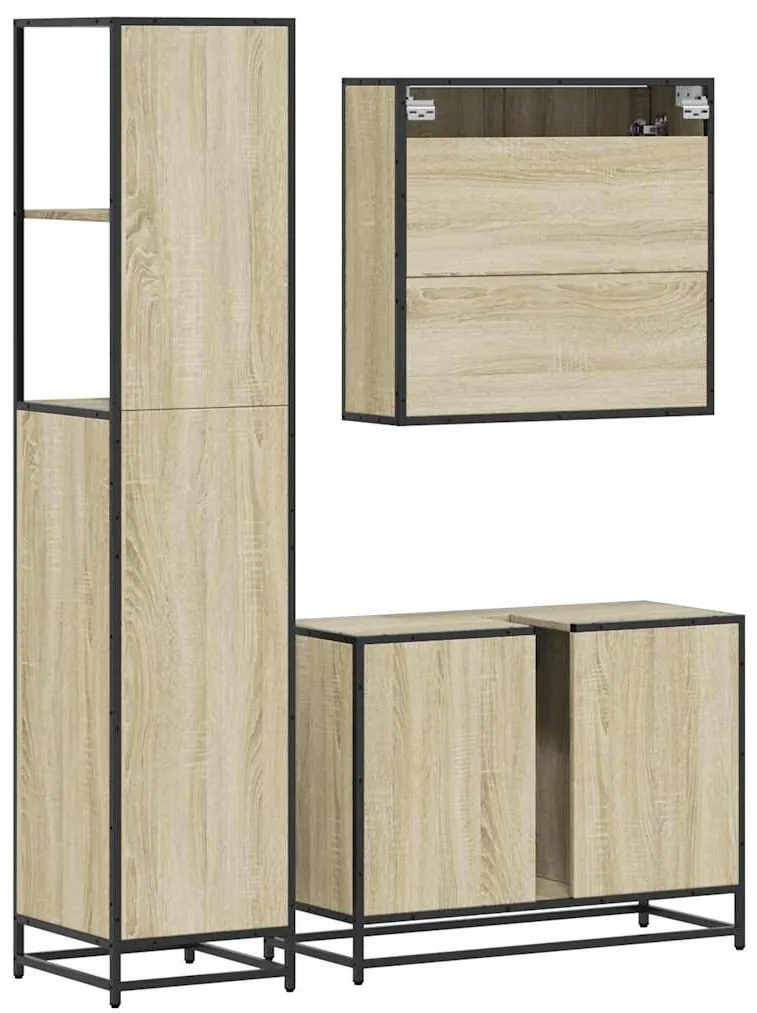 3 pcs conj. móveis casa banho derivados madeira carvalho sonoma