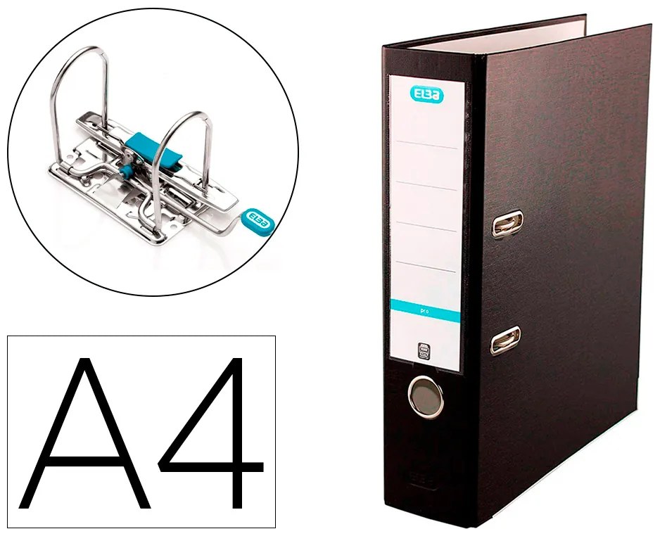 Pasta de Arquivo de Alavanca Elba Top Cartão Compacto Polipropileno com Rado Din A4 Lombada de 80 mm Preto