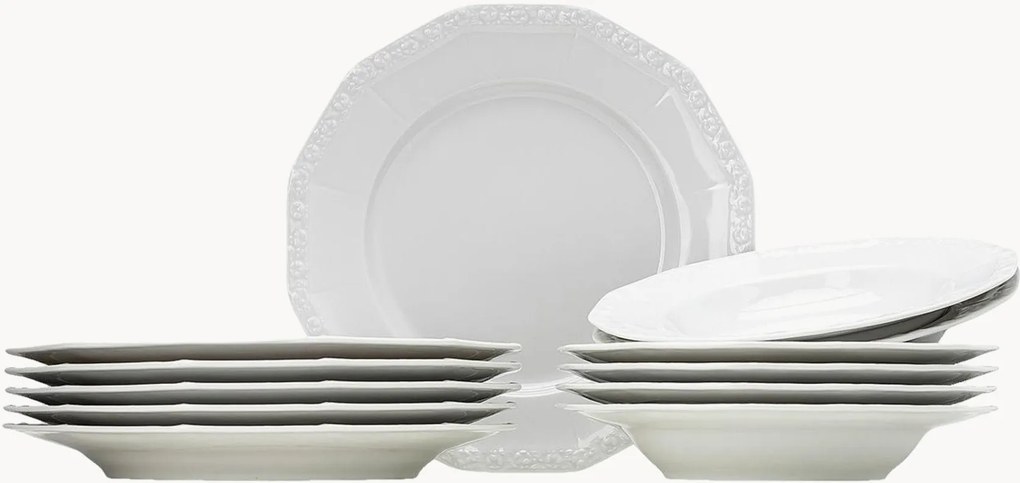 Conjunto de loiça em porcelana Maria White, 6 pessoas, conjunto de 12