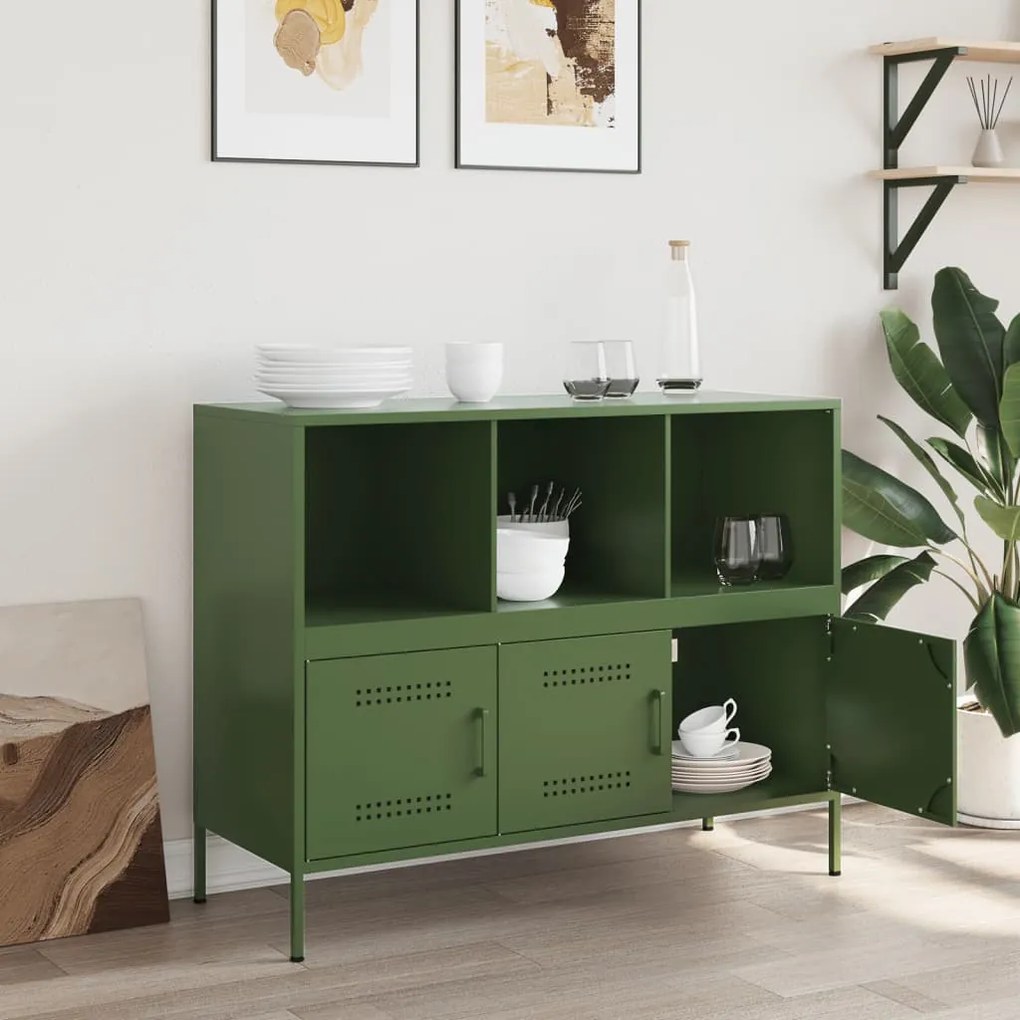 Aparador 100,5x39x79 cm aço verde-azeitona