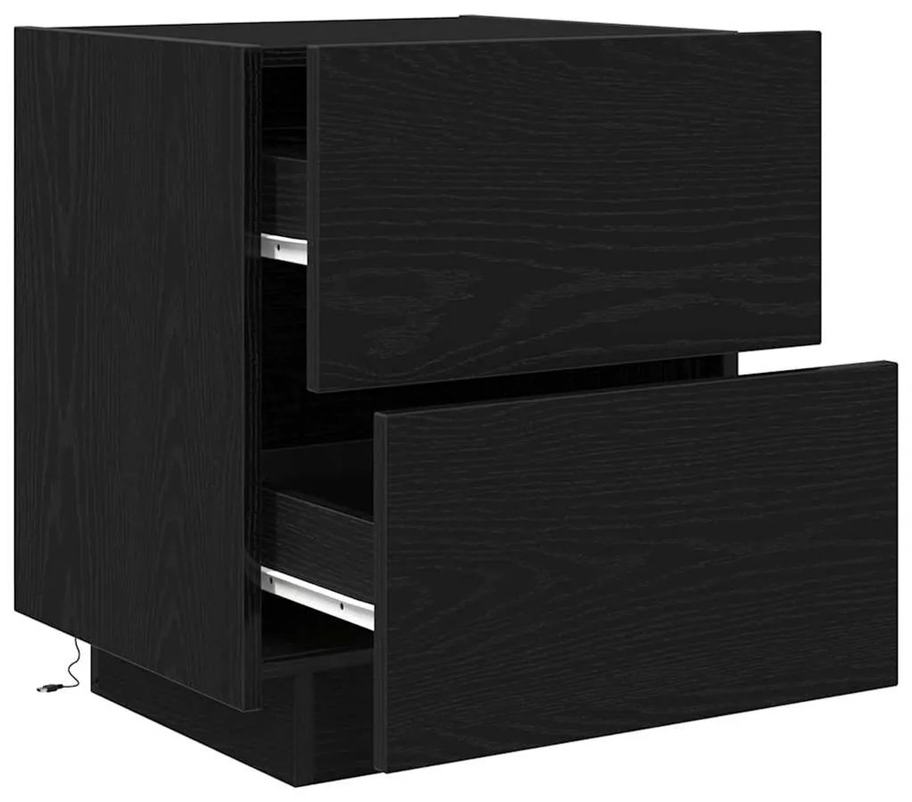 Cômodas de Cabeceira com Luzes LED 2 pcs Carvalho Preto 45x40x55 cm