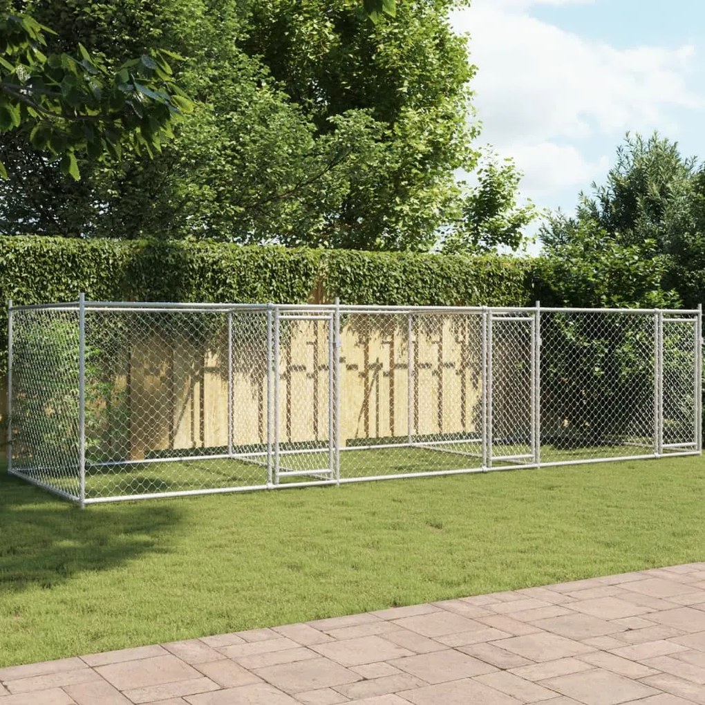 Jaula para cão com portas 6x2x1,5 m aço galvanizado cinzento