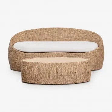 Conjunto De Jardim Com Sofá De 3 Lugares E Mesa De Centro Em Madeira De Acácia E Rattan Sintético Clarnyx Natural - Sklum