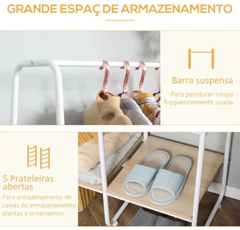 Charriot Évora – 101x39x160 cm – Branco e Madeira – Design Industrial