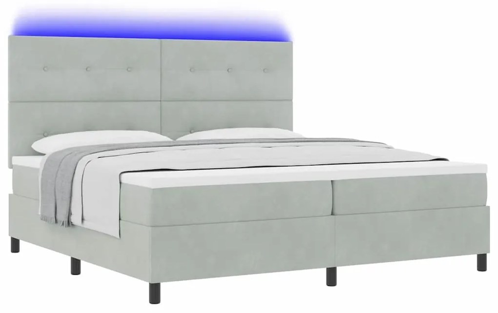 Cama Box Spring com Colchão e Luz LED Cinzento Claro 200x200 cm em Vel