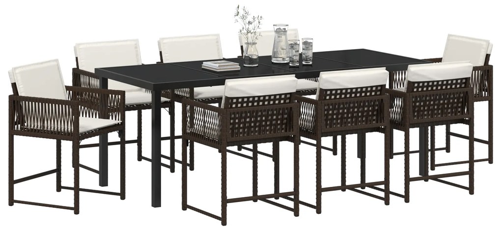 Conjunto de Jantar de Jardim com Almofadas Marrom Rattan Poliéster