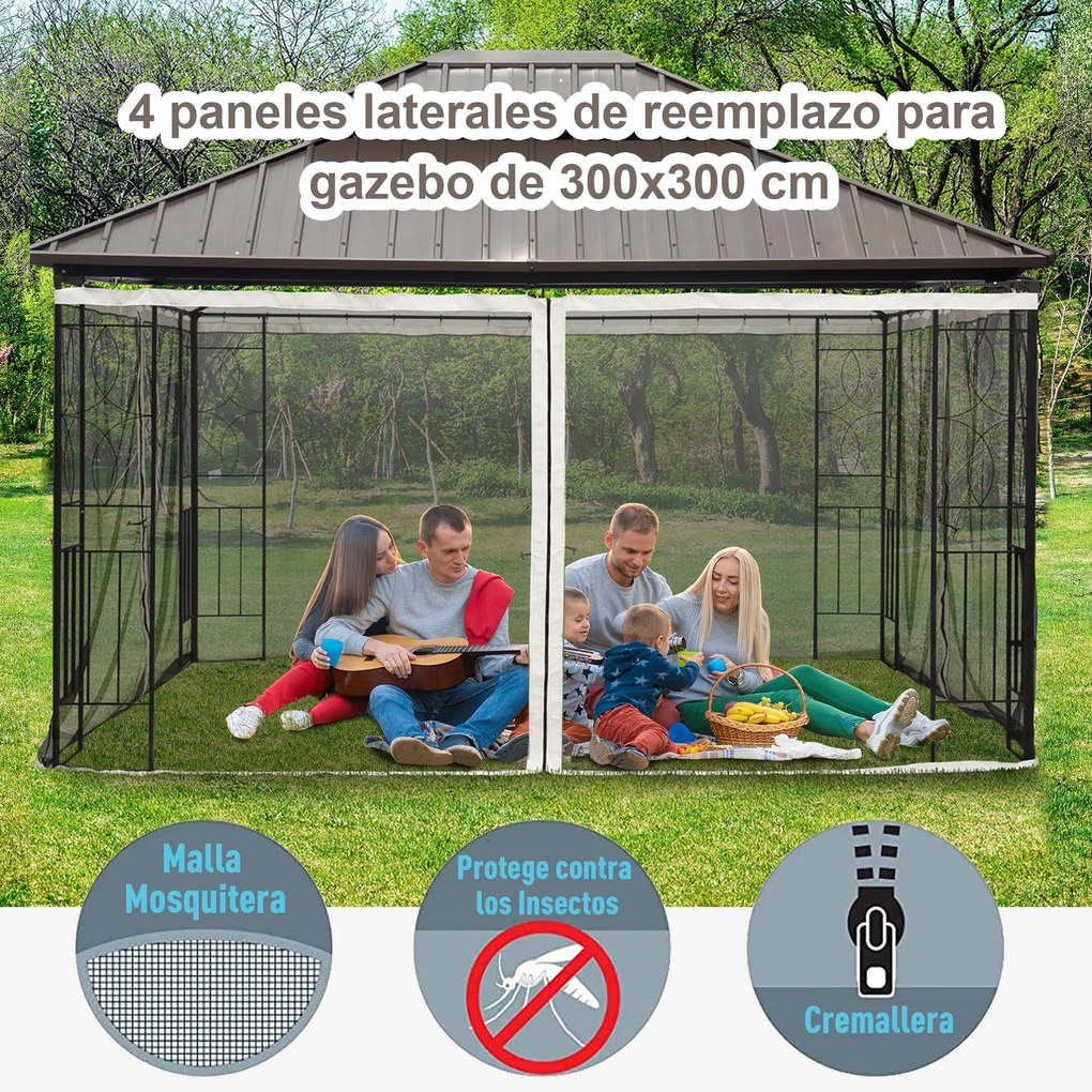 Outsunny 4 Painéis Laterais 302x207 cm para Tenda de Jardim Mosquiteir