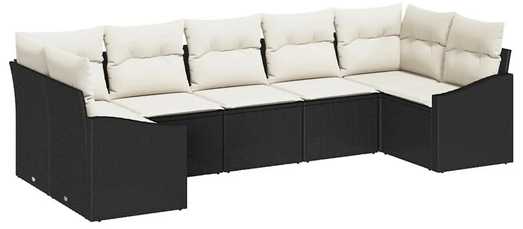 Conjunto de Jantar em Rattan Preto com 7 Peças e Almofadas