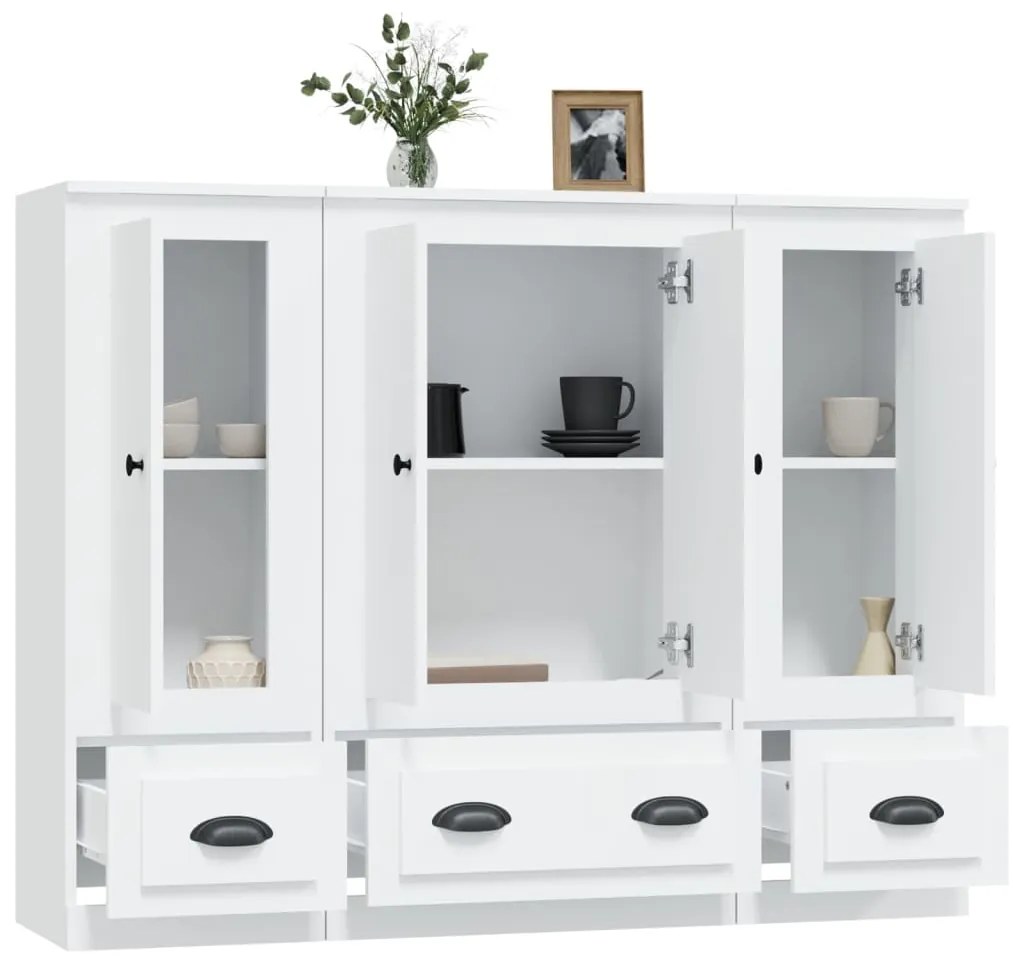 Aparadores altos 3 pcs derivados de madeira branco