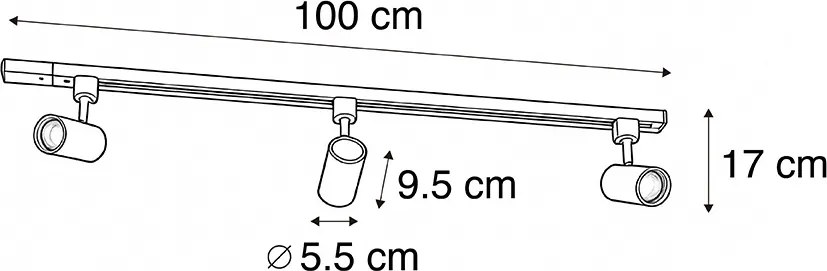 Sistema de iluminação de trilho moderno com 3 focos branco 1-fase - Iconic Jeana