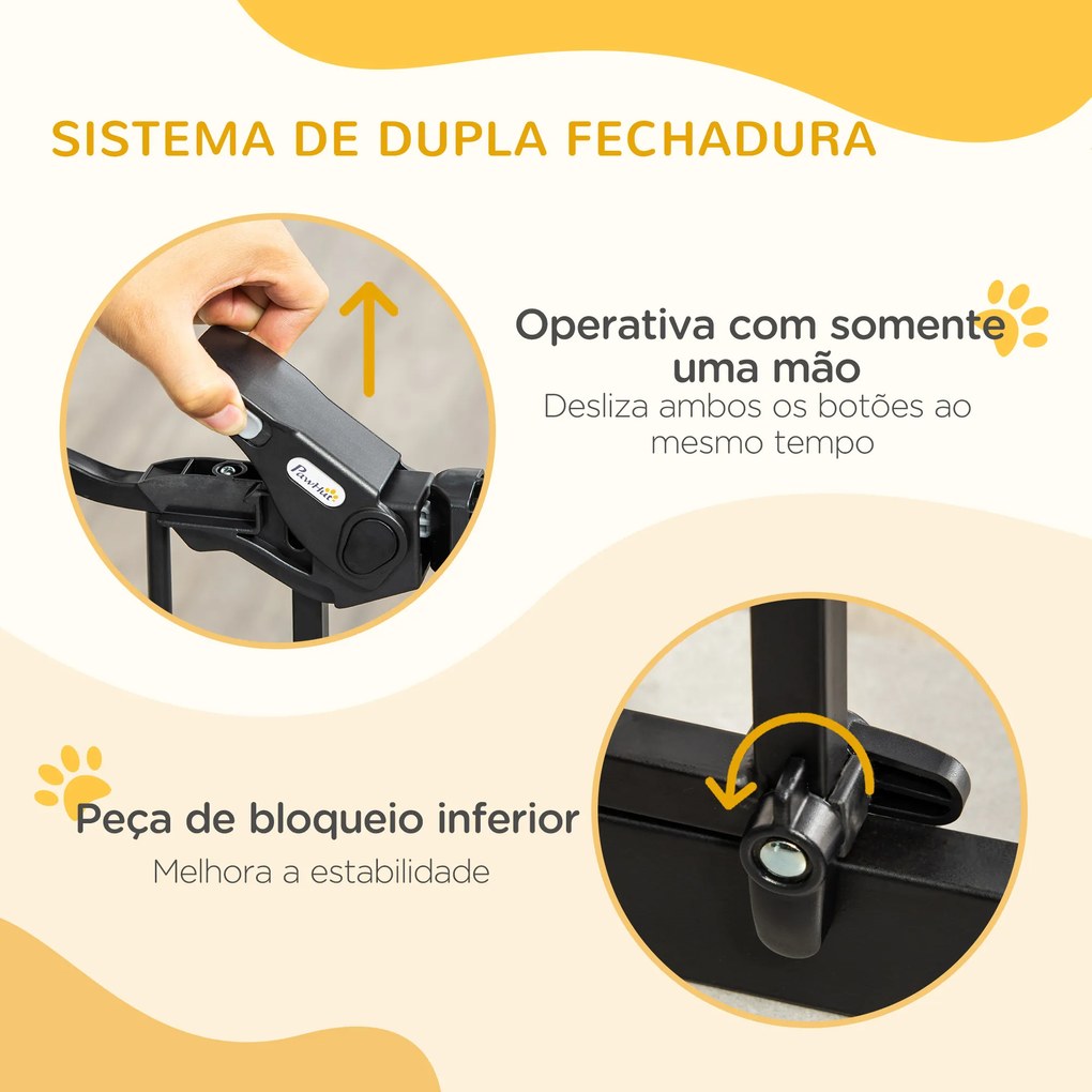 Barreira de Segurança para Animais de Estimação 74-80cm com Porta com Fechamento Automático e Sistema de Duplo Bloqueio Altura 76,2cm Preto