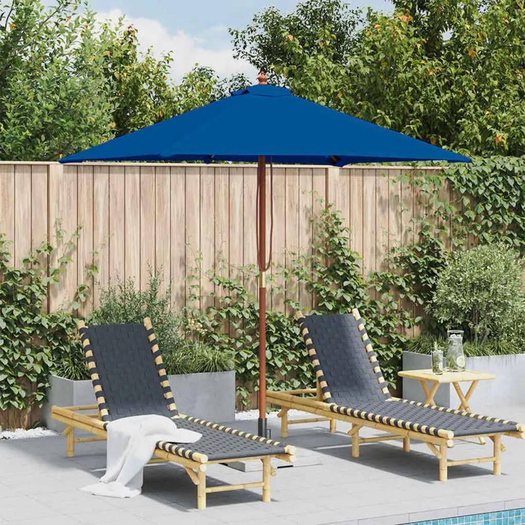 vidaXL Guarda-sol de jardim com poste de madeira 150x200 cm azul