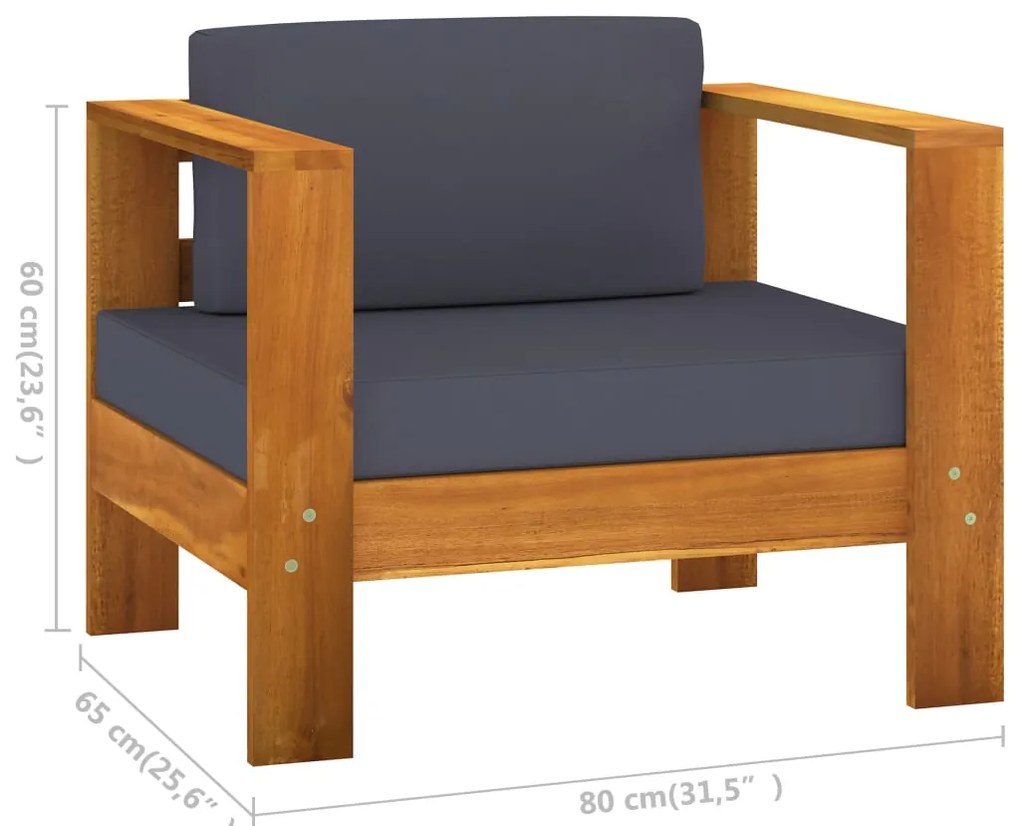 7 pcs conj. lounge de jardim c/ almofadões cinza-escuro acácia