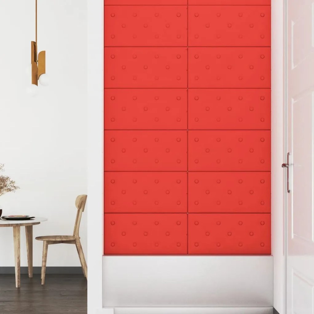 Painel parede 12 pcs 60x30 cm couro artificial 2,16 m² vermelho