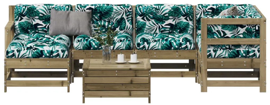 7 pcs conjunto lounge de jardim c/ almofadões pinho impregnado