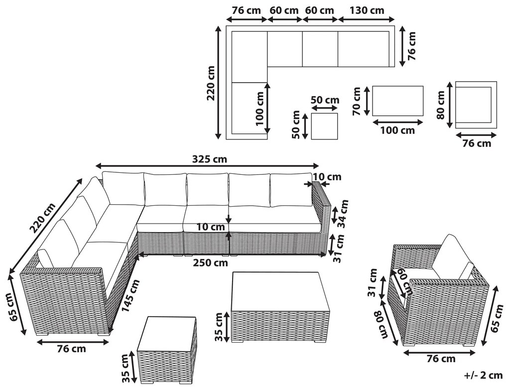 Conjunto de jardim modular 8 lugares em rattan sintético branco XXL Beliani