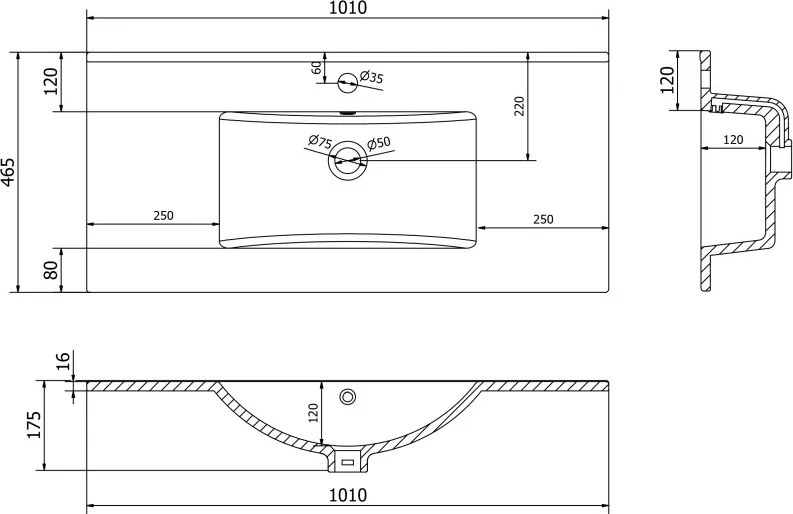 Mexen Atena lavatório embutido em bancada 101 x 46 cm, branco - 25011000