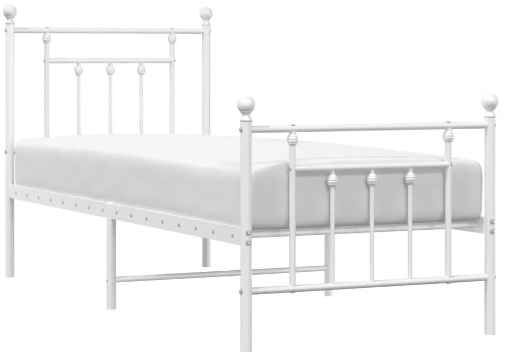 Estrutura de cama com cabeceira e pés 75x190 cm metal branco