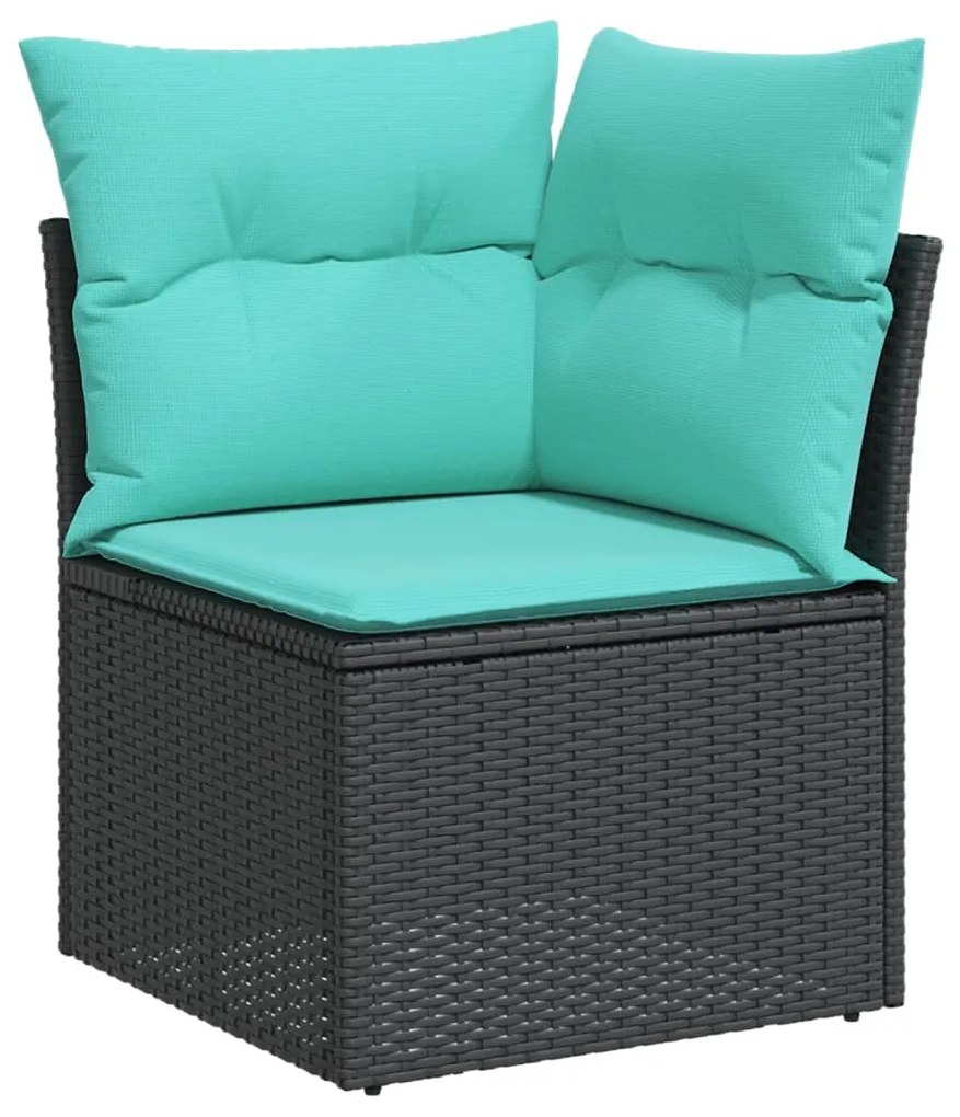 8 pcs conjunto de sofás p/ jardim c/ almofadões vime PE preto