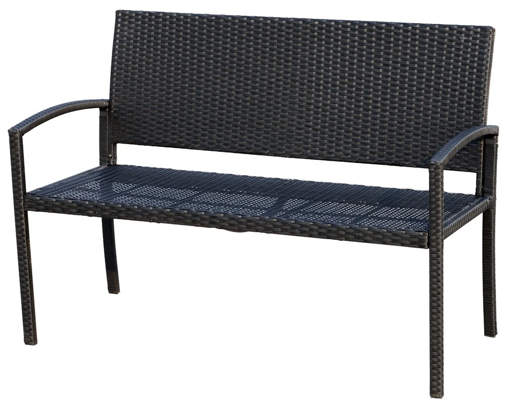Banco Jardím Lounge Cadeira 2 Lugares Móveis para Jardím Exterior Terraço 2 Lugares Rattan Sintético Carga 320kg 122x60x87cm Estrutura Aço