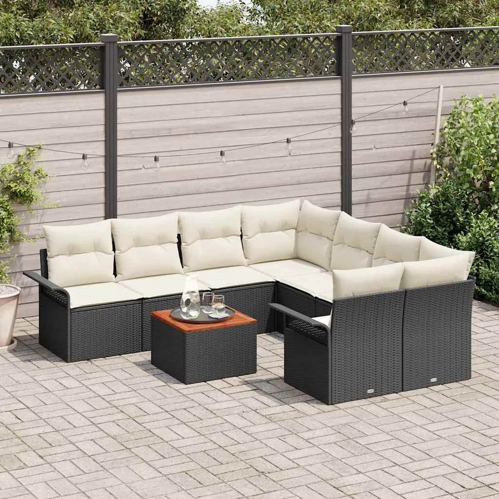 vidaXL Conjunto de Sofá de Jardim 9 pcs Preto e Creme vime PE