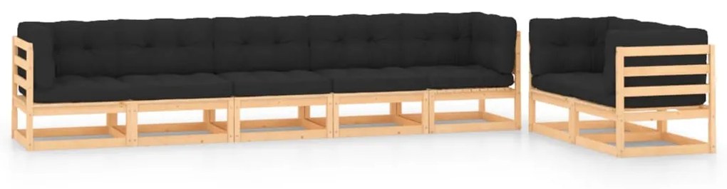 vidaXL 7 pcs conj. lounge jardim c/ almofadões antracite pinho maciço