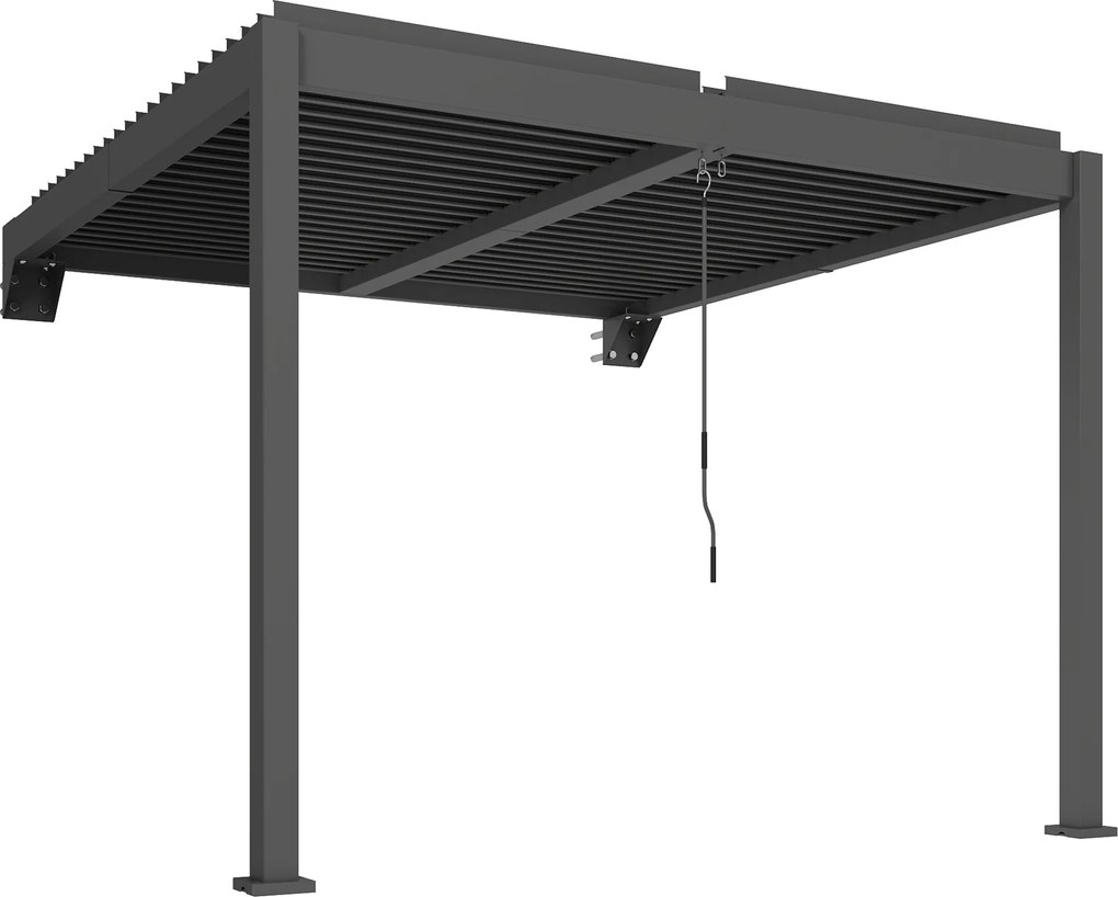 Outsunny Pergola aprox. 3x3 m Cobertura de terraço em alumínio com teto de lâminas ajustável Montagem em parede Cinzento escuro | Aosom Portugal