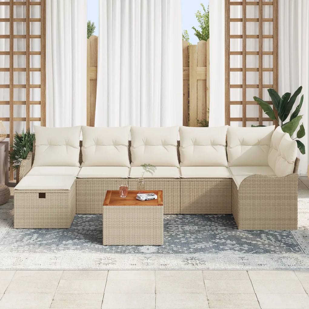 Conjunto de Sofá de Jardim vidaXL 8 Peças com Almofadas Bege de Vime P