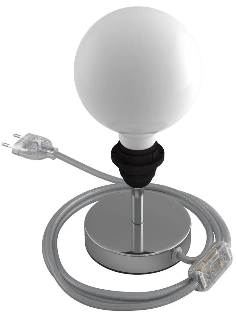Alzaluce - metal table lamp for lampshades with fabric cable, switch and 2 poles plug - 5 cm Chrome