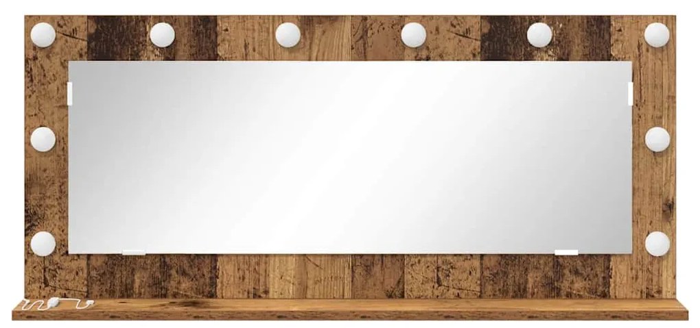 Espelho de Maquiagem com Luzes LED Madeira Antiga 100x45x18 cm