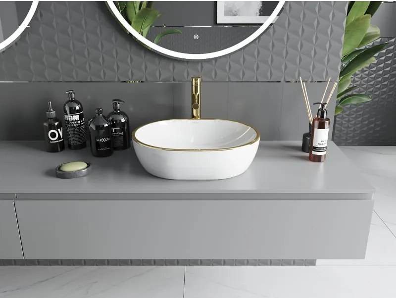 Mexen Viki lavatório de mesa 48 x 35 cm, branco/com borda dourada - 21054805