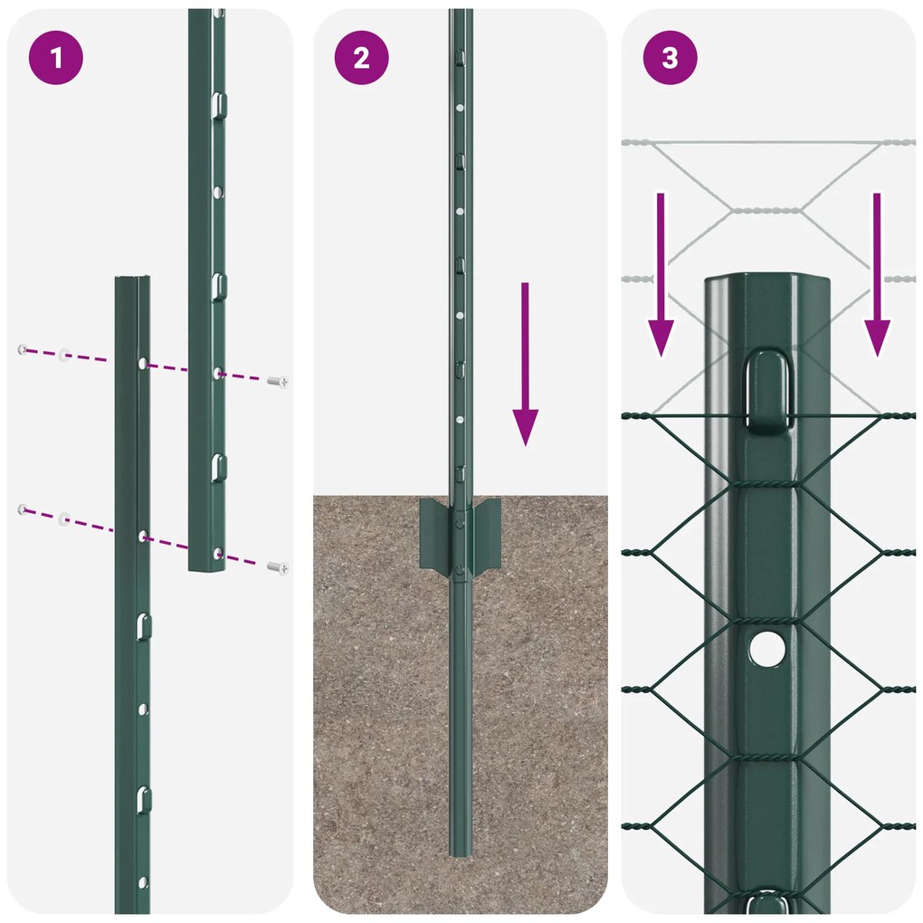 Postes de Cerca vidaXL 5 pcs U-Channel Verde 120 cm Aço