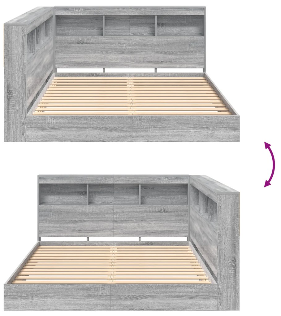 Cama com Estante Cinza Sonoma 140x200 cm Madeira Industrial