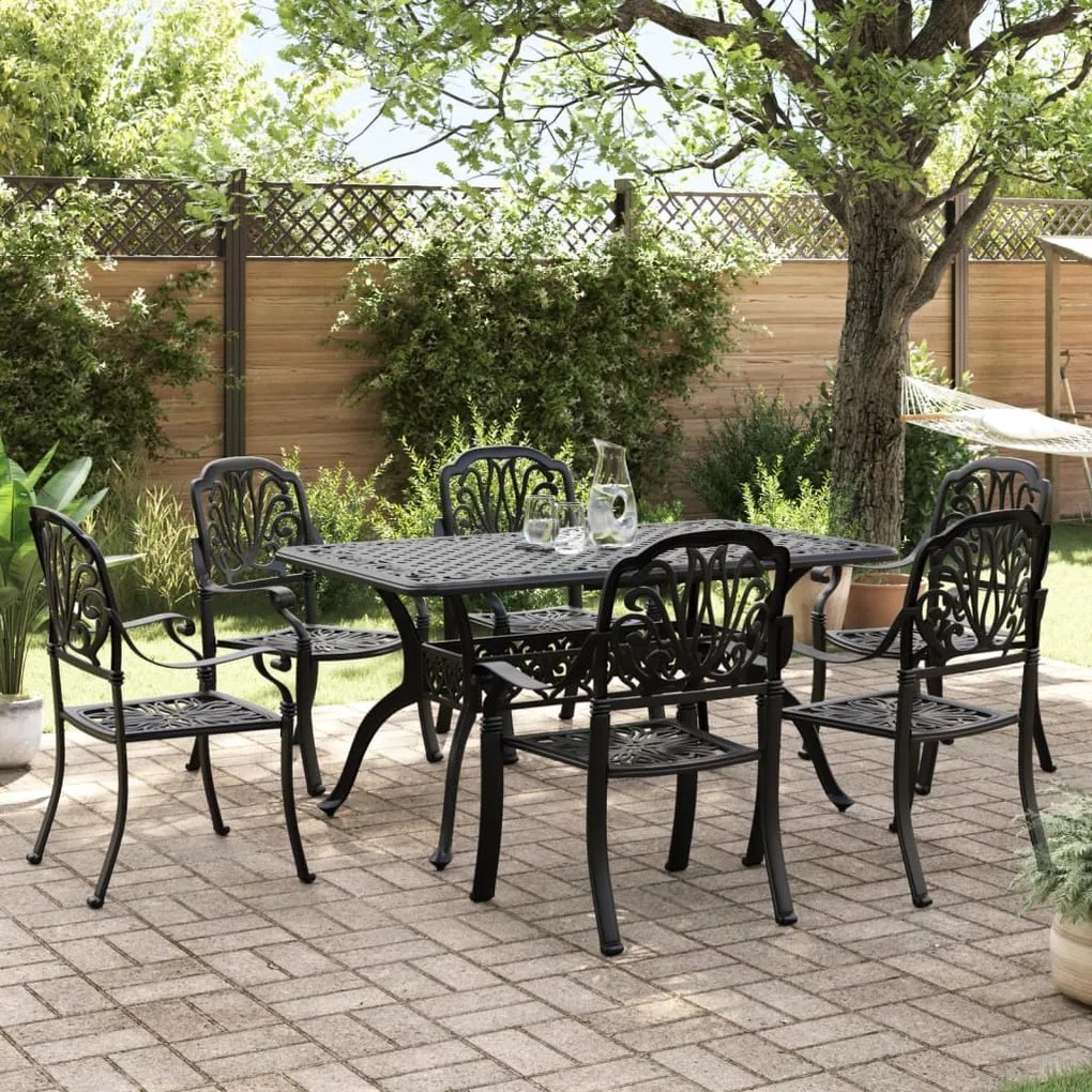 vidaXL 7 pcs conjunto de jantar para jardim alumínio fundido preto