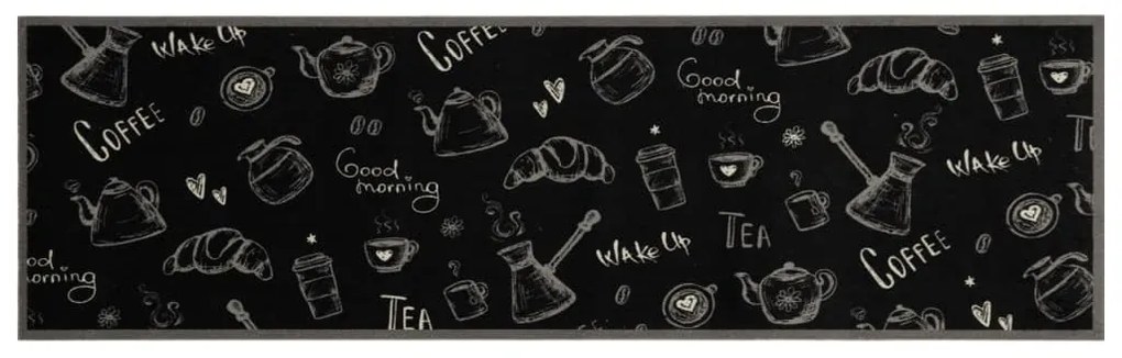 Tapete de cozinha lavável 45x150 cm veludo padrão morning preto