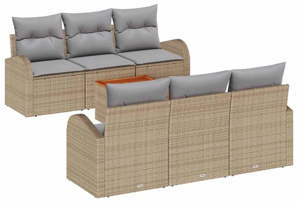 Conjunto de Sofá de Jardim de 7 Peças com Almofadas Bege Polirattan Ac