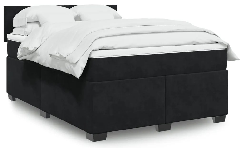 vidaXL Cama com molas/colchão 160x200 cm veludo preto