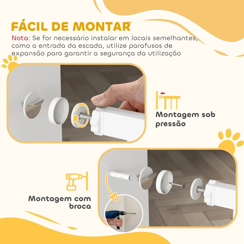 Barreira de Segurança para Cães com Largura Ajustável 76-104 cm  2 Extensões para Escadas e Portas 76-104x104 cm Branco