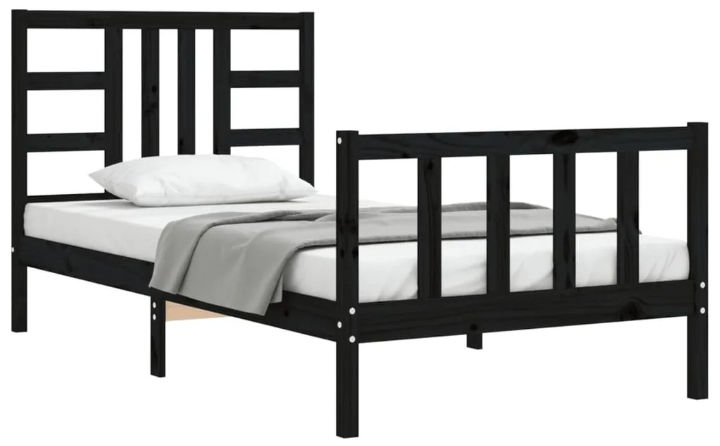 Estrutura de cama com cabeceira 90x190 cm madeira maciça preto