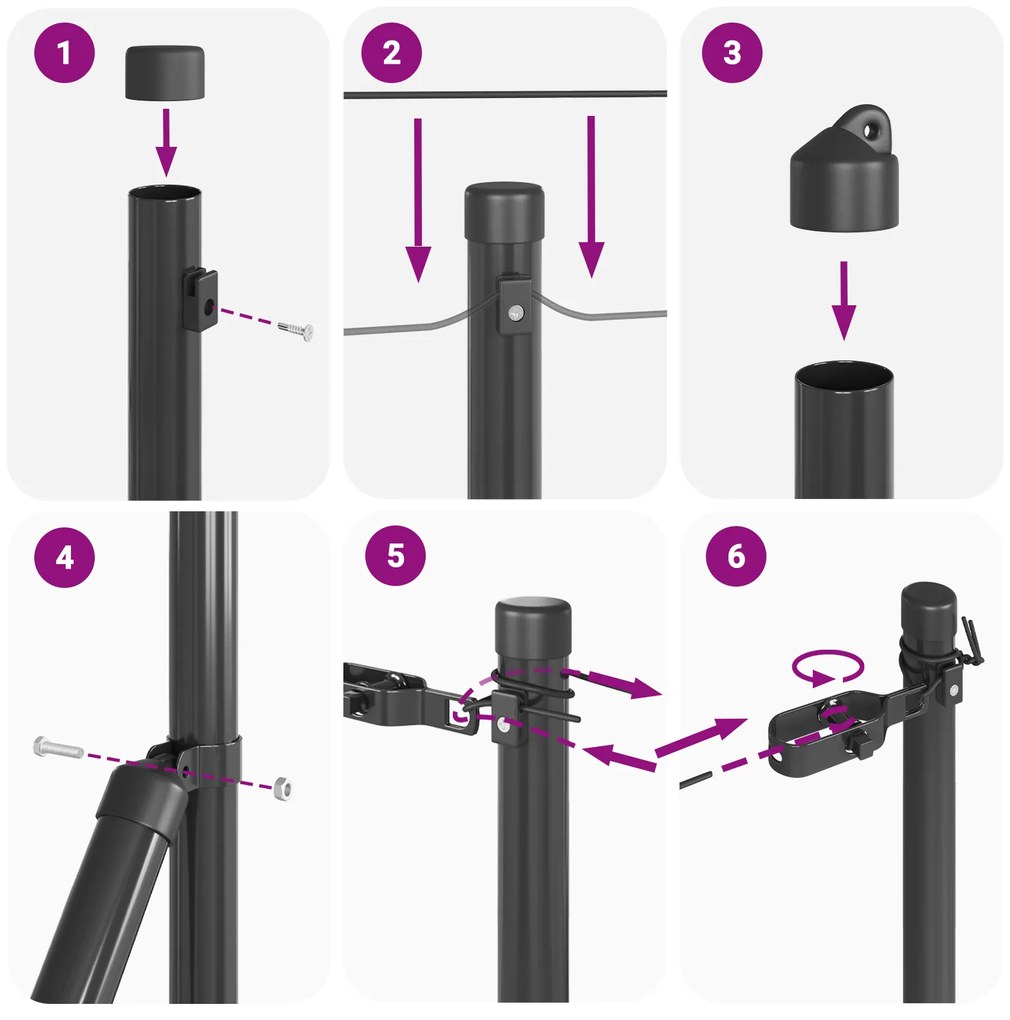 Postes de Cerca vidaXL 52 pcs Cinza Ø32 mm 80 cm Aço Galvanizado