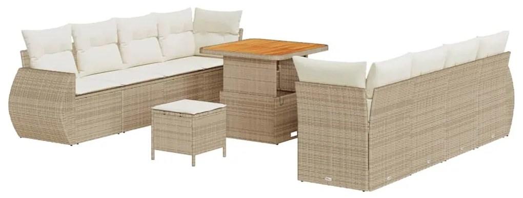 Conjunto de Sofá de Jardim com 11 Peças e Almofadas Bege, Rattan de Po