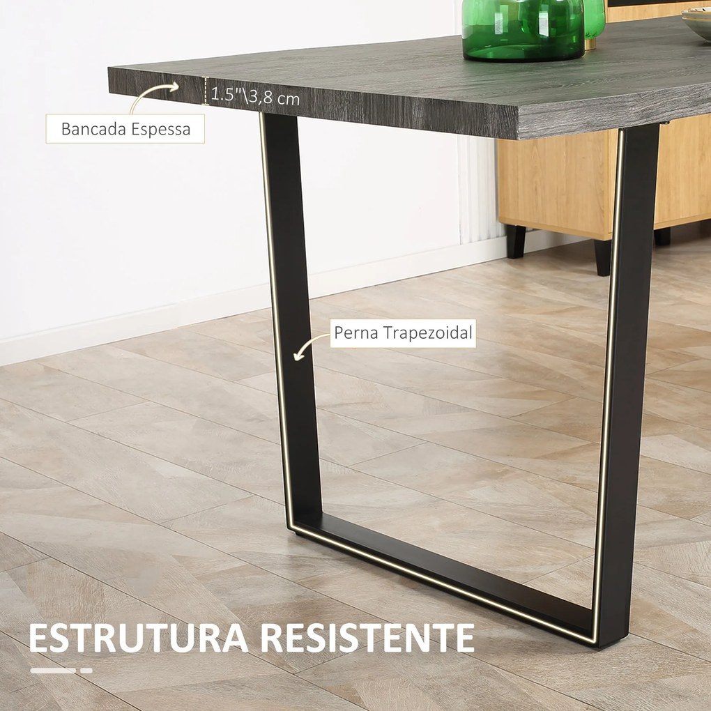 Mesa de Jantar Mesa de Cozinha Estilo Industrial com Bancada de Madeira e Pés de Aço para até 6 Pessoas Carga Máx. 50kg 160x85x75cm Cinza Escuro e Pre