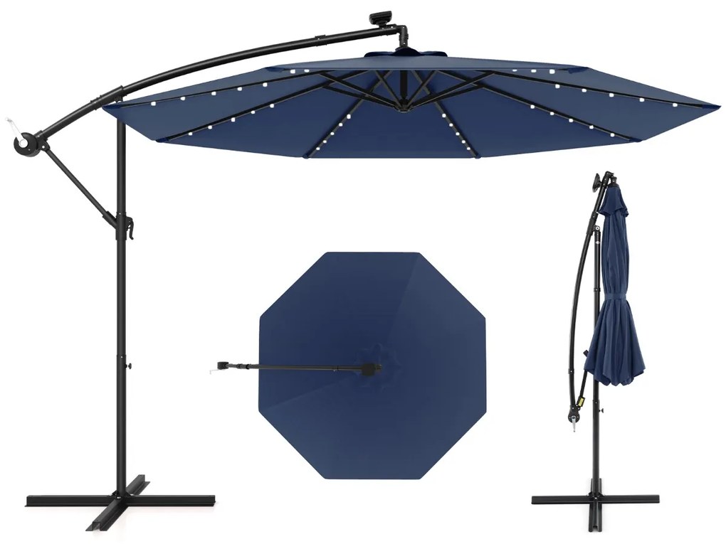Guarda-sol Solar 3M com 40 Lâmpadas Painel Solar Ajuste de Inclinação com Base Cruzada (SEM PESOS) Iluminado Azul marinho
