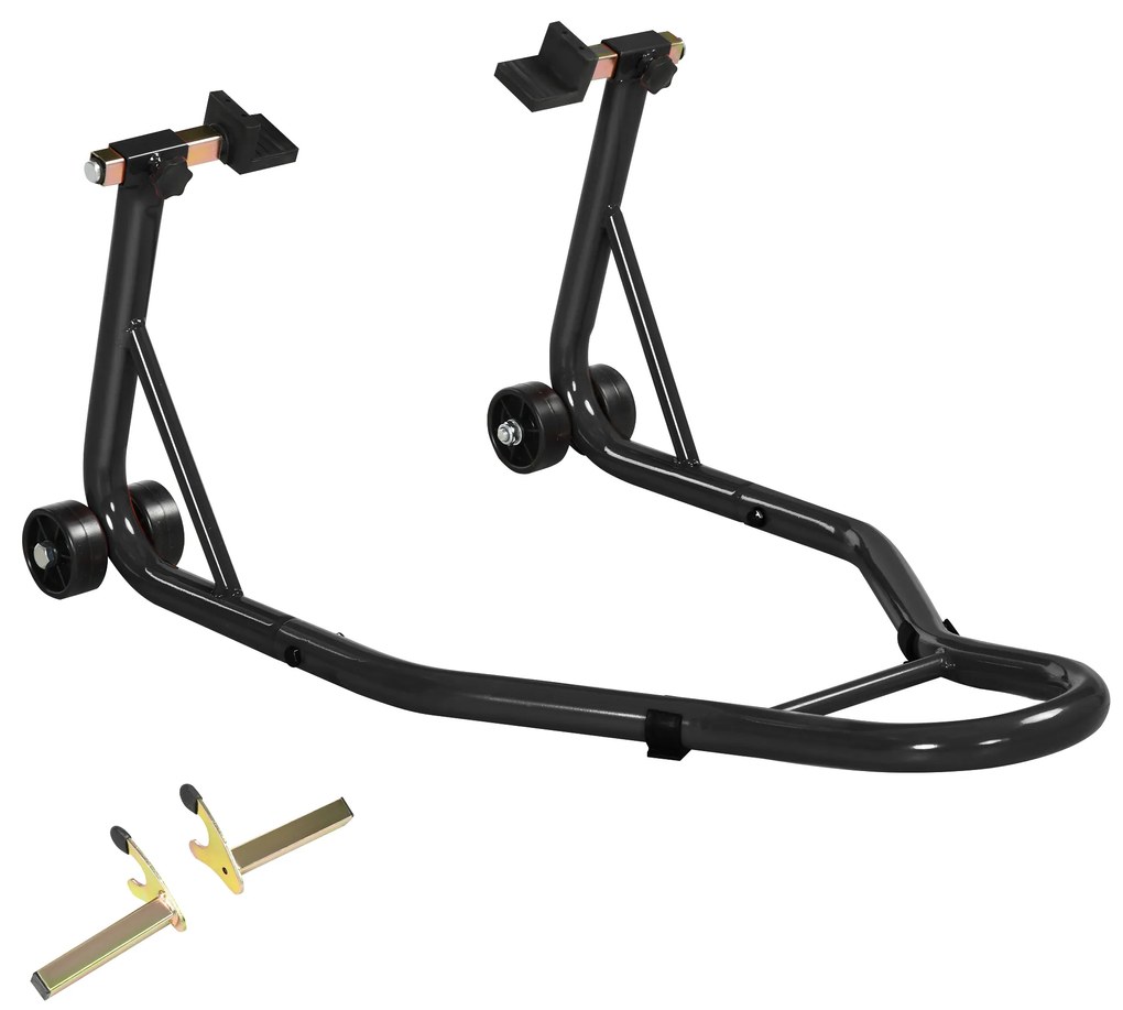 HOMCOM Suporte de Roda Traseira para Moto Suporte de Rodas Levantador de Moto com Rodas com Bobina de Braço Oscilante U Preto | Aosom Portugal