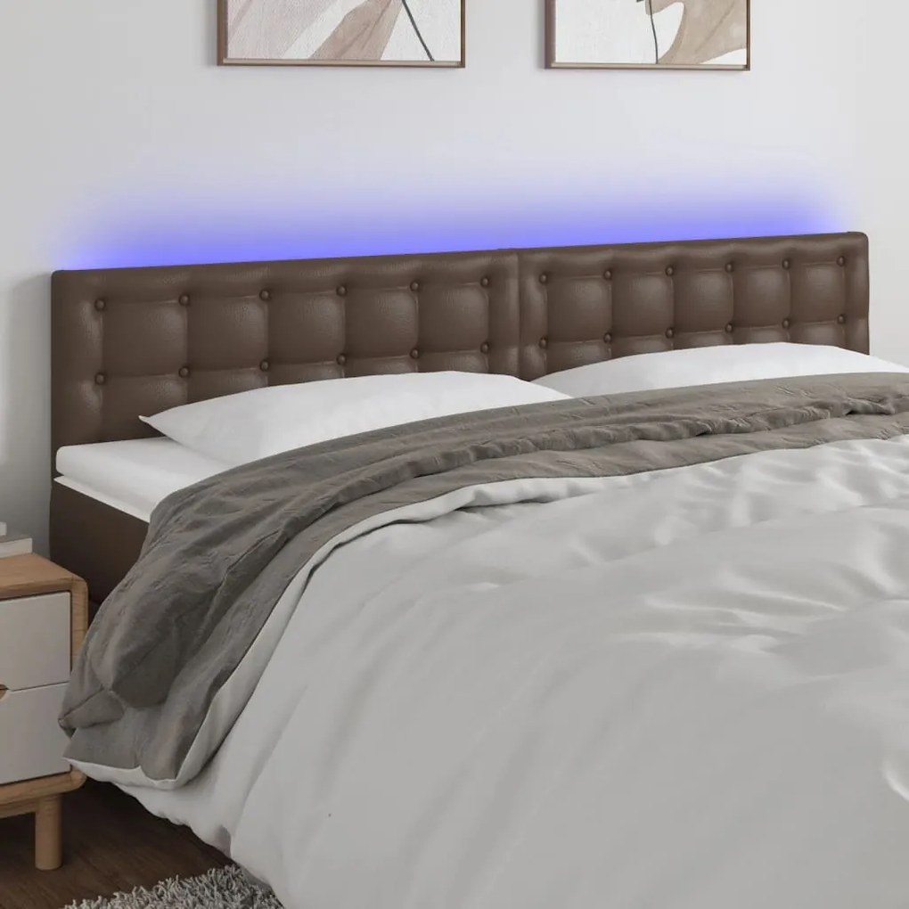 vidaXL Cabeceira cama c/ LED 180x5x78/88cm couro artificial castanho