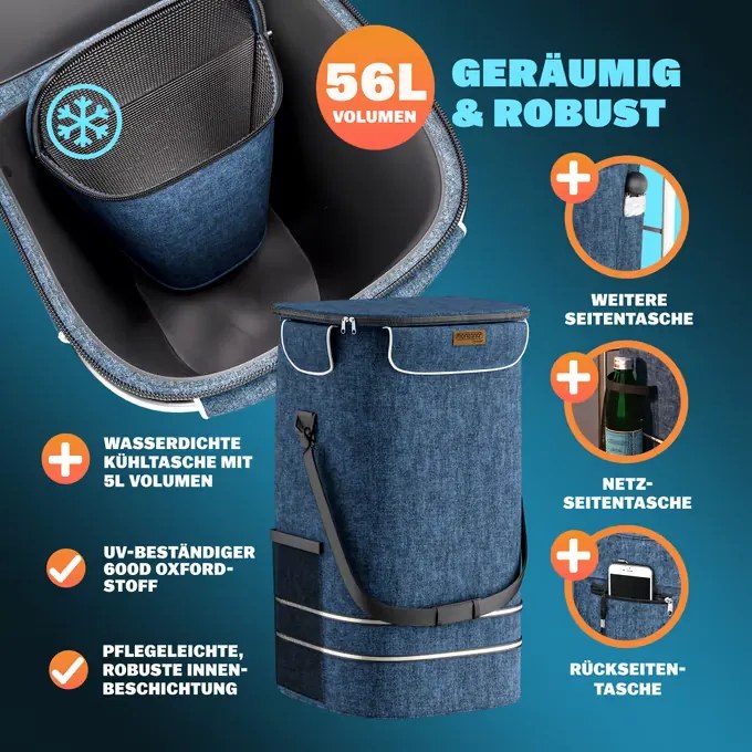 Carrinho de compras alumínio 56L 31x24x54cm azul