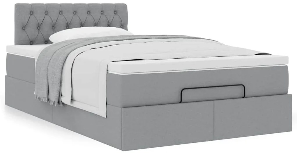 Cama otomana com colchão 120x190 cm tecido cinzento claro