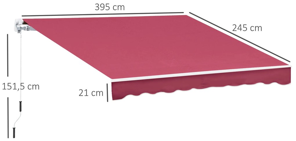 Toldo Manual 395x245 cm Toldo de Varanda Pátio com Manivela de Alumíni